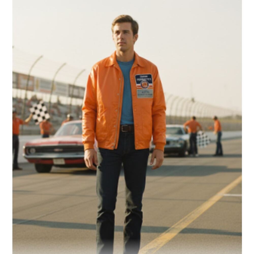 Vintage 1970s Permatex Racing Jacket Size Large Hi-Vis Orange Snap Buttons EUC